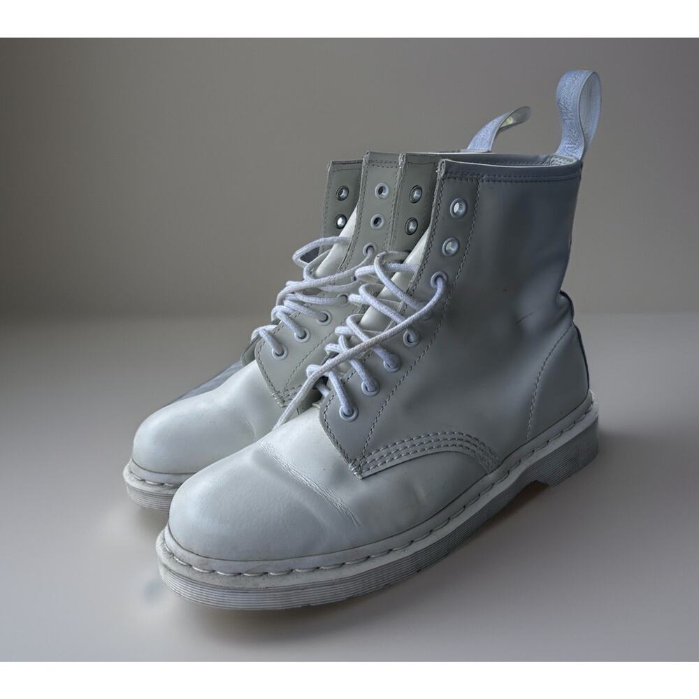 Dr. Martens 1460 Mono White Smooth Leather Lace Up Combat Boots Mens 9 Womens 10